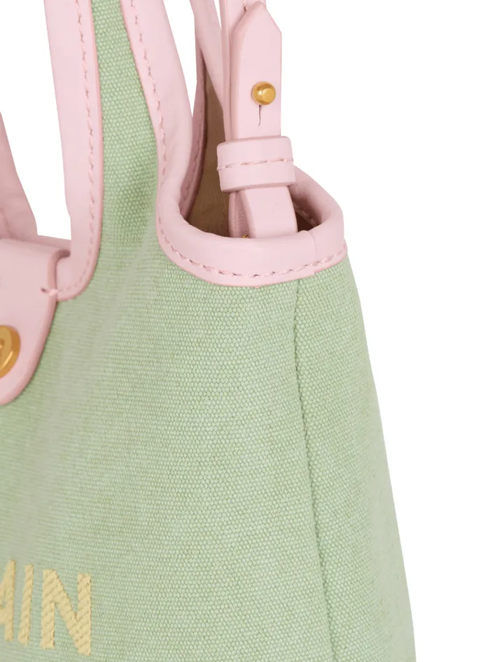 Mini Canvas And Leather BArmy Grocery Bag Green Women Balmain Grocery Bags