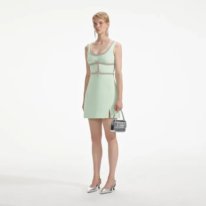 Mint Diamante Bow Trim Mini Dress Women Self Portrait Dresses Mint Diamante Bow Trim Mini Dress Women Self Portrait Dresses