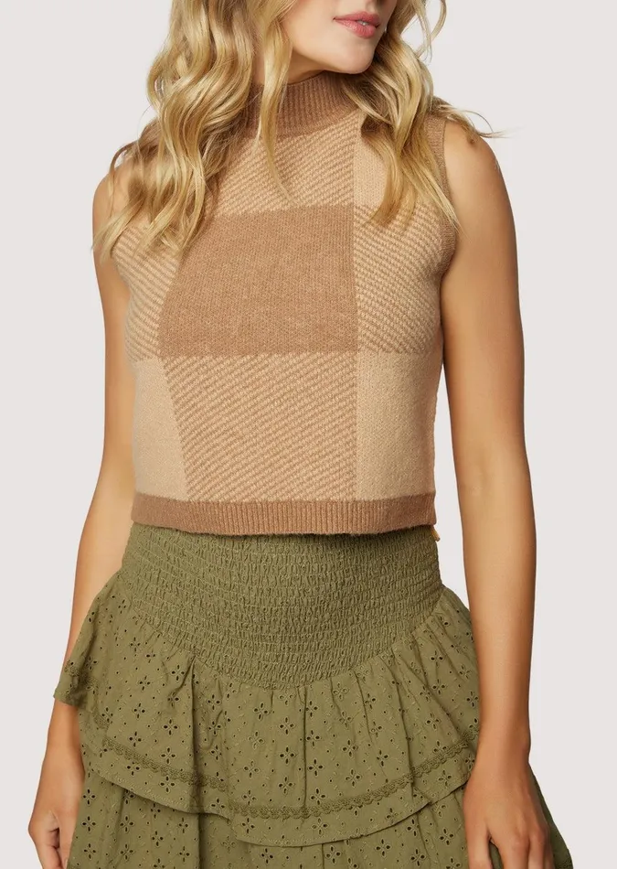 Nature School Crop Top Camelgingham Women Lost Wander Tops