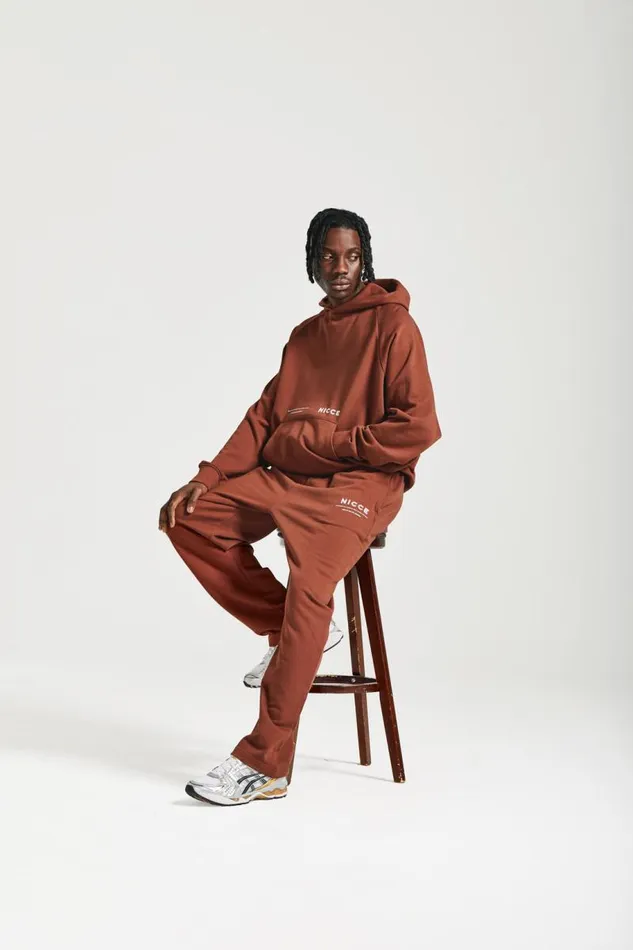 NICCE Tracksuit Sets Mens NICCE Script Essentials Hoodie and Jogger Tracksuit Set Brown