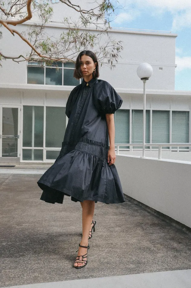 Novella Midi Smock Dress Black Women Aje Black Dresses