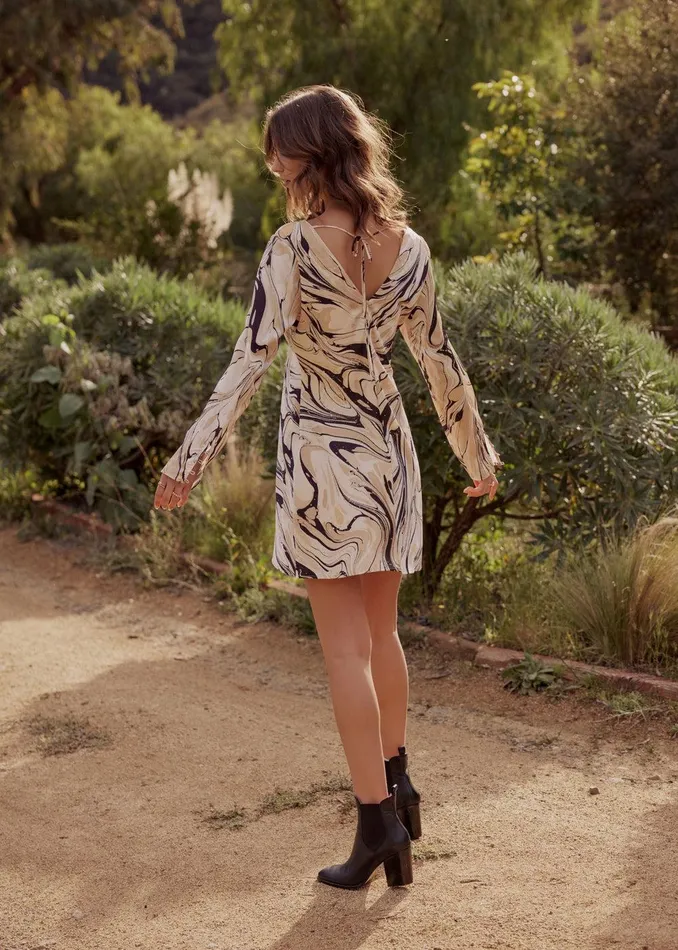Opulence Long Sleeve Mini Dress Creammulti Women Lost Wander Dresses