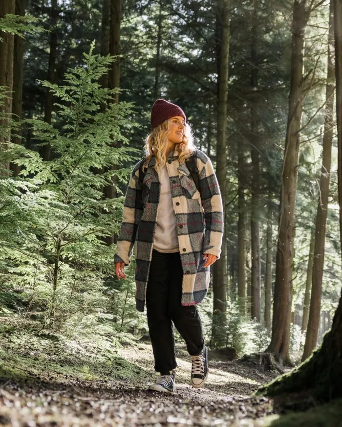 Passenger Clothing Cloudy Recycled DeepPile Sherpa Fleece Shirt Dark Denim Check Women Shirts