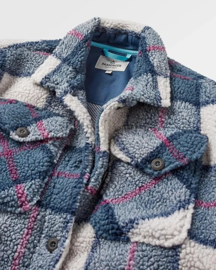 Passenger Clothing Cloudy Recycled DeepPile Sherpa Fleece Shirt Dark Denim Check Women Shirts