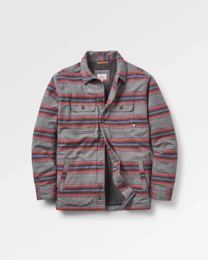 Passenger Clothing Freestyle SherpaLined Overshirt Grey Marl Stripe Men Shirts