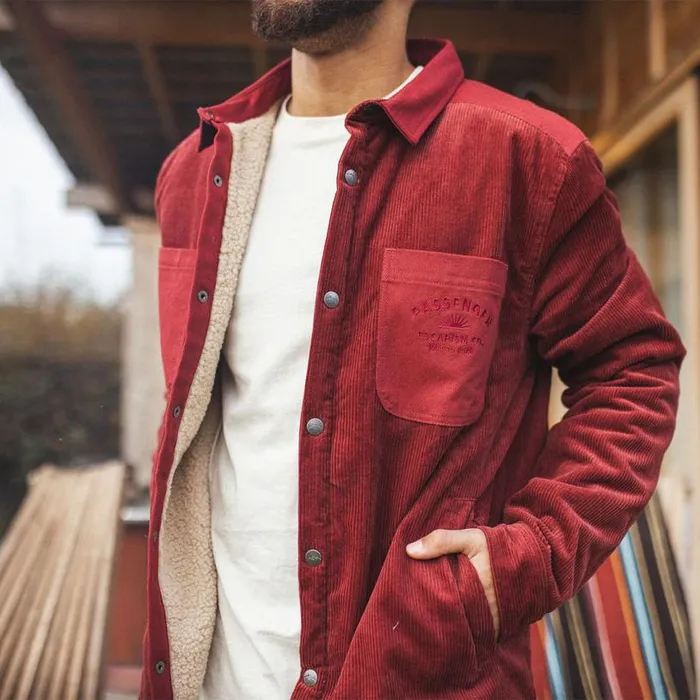 Passenger Clothing Kodiak Sherpa Lined Cord Overshirt Russet Brown Men Shirts