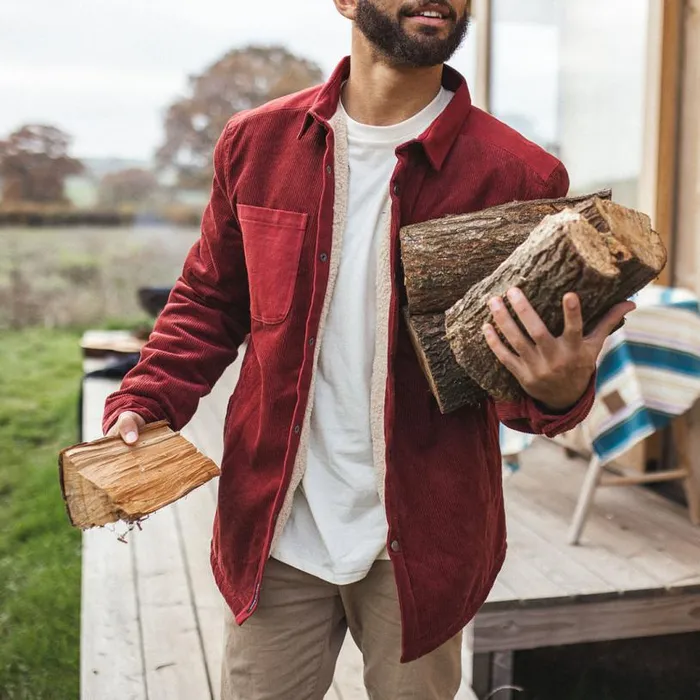 Passenger Clothing Kodiak Sherpa Lined Cord Overshirt Russet Brown Men Shirts