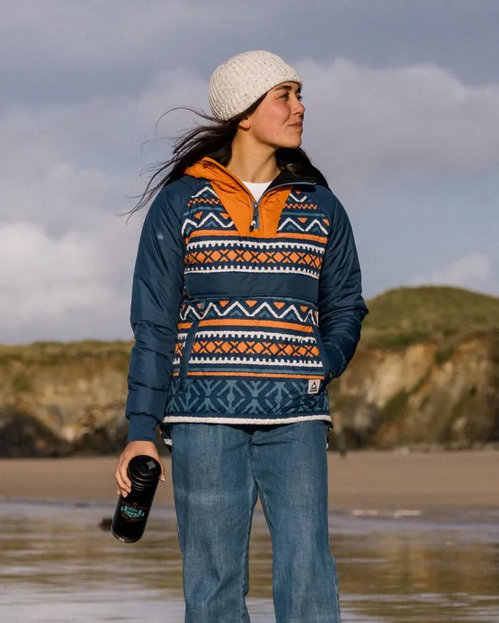 Passenger Clothing Ocean Recycled Insulated 12 Zip Jacket Homespun Stripe Navy Women Jackets