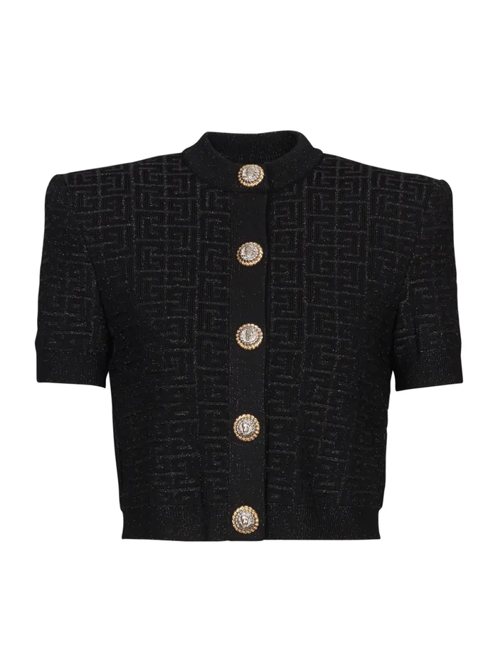 PB Labyrinth Knit Cardigan Black Women Balmain Knitwear