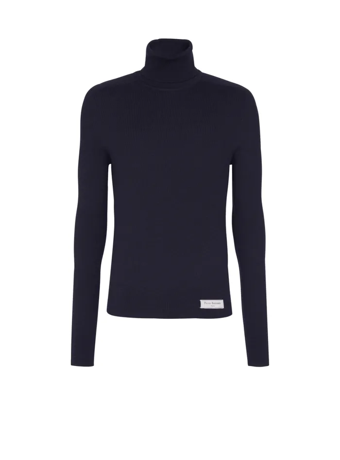 PB Turtleneck Navy Men Balmain Knitwear