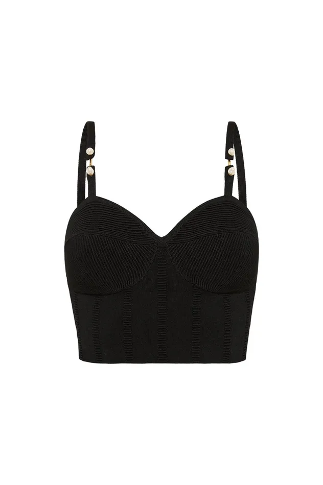 Phaedra Ottoman Knit Bustier Black Women Aje Body 038 Crepe Knit