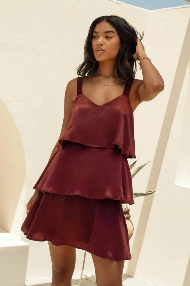 Phoebe Mini Dress Burgundy Women Bohme Dresses