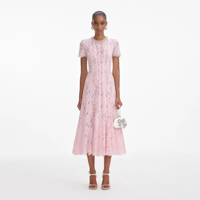 Pink Lace Embellished Midi Dress Women Self Portrait Dresses