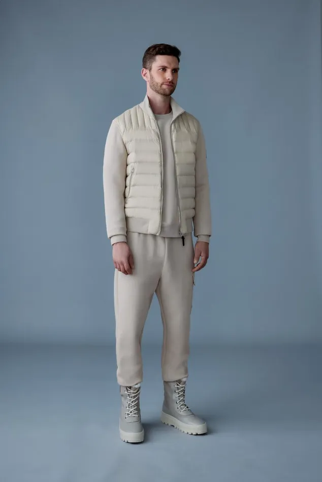 Puffer Men Mackage COLLINR Nano Down Mixed Media Bomber Jacket Cream