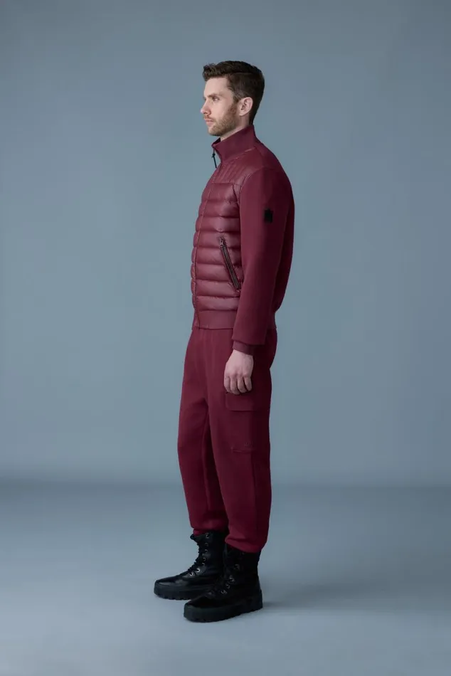 Puffer Men Mackage COLLINR Nano Down Mixed Media Bomber Jacket Garnet Puffer Men Mackage COLLINR Nano Down Mixed Media Bomber Jacket Garnet