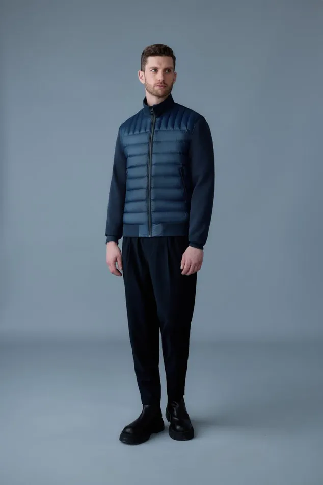Puffer Men Mackage COLLINR Nano Down Mixed Media Bomber Jacket Garnet Puffer Men Mackage COLLINR Nano Down Mixed Media Bomber Jacket Garnet