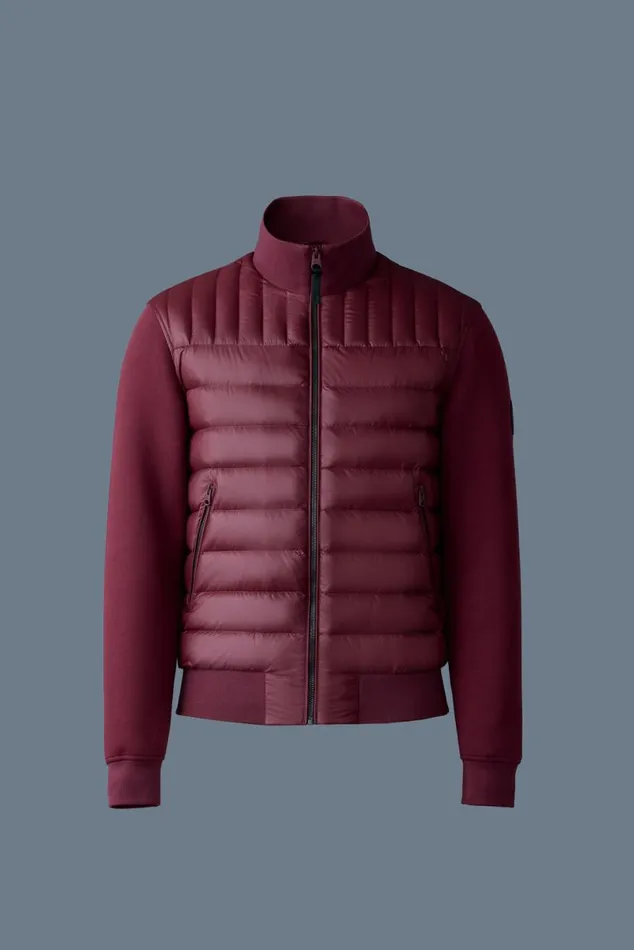 Puffer Men Mackage COLLINR Nano Down Mixed Media Bomber Jacket Garnet Puffer Men Mackage COLLINR Nano Down Mixed Media Bomber Jacket Garnet