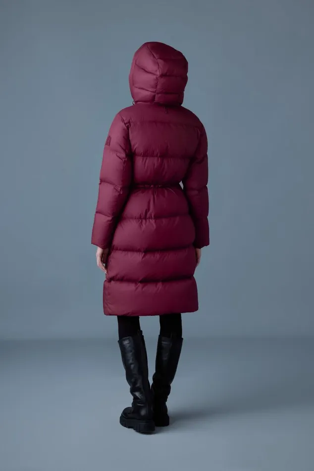 Puffers Women Mackage ISHANISW Softwash Long Down Coat With Hood Garnet