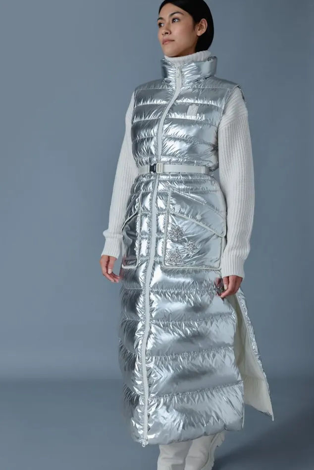 Puffers Women Mackage IVANKAMSF Sleeveless Metallic Laminate Snowflake Coat Silver