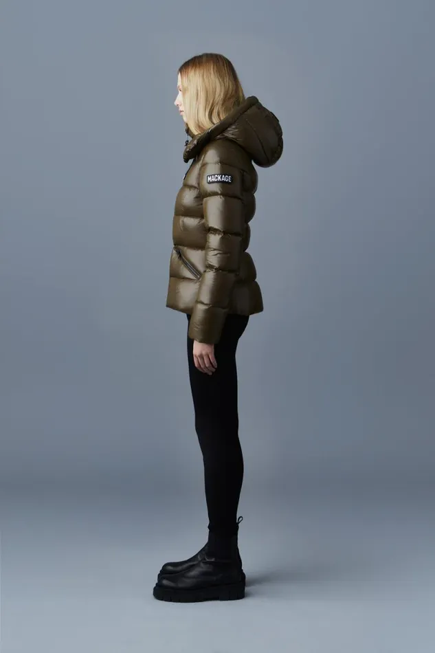 Puffers Women Mackage MADALYN Lustrous Light Down Jacket With Hood For Ladies White