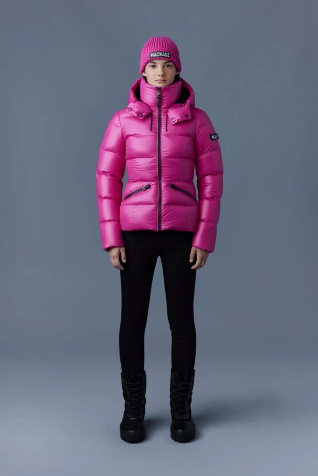 Puffers Women Mackage MADALYN Lustrous Light Down Jacket With Hood For Ladies White