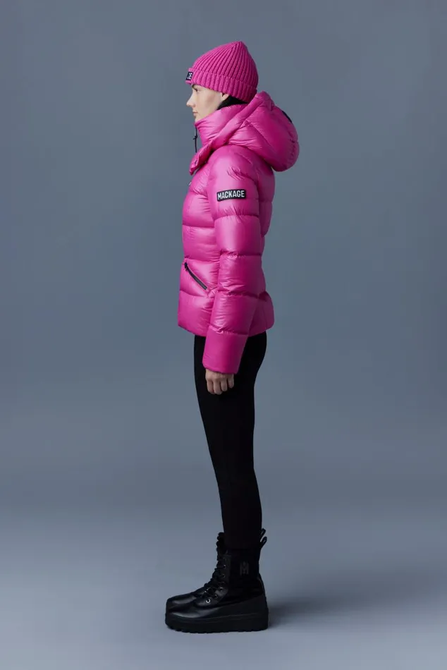 Puffers Women Mackage MADALYN Lustrous Light Down Jacket With Hood For Ladies White