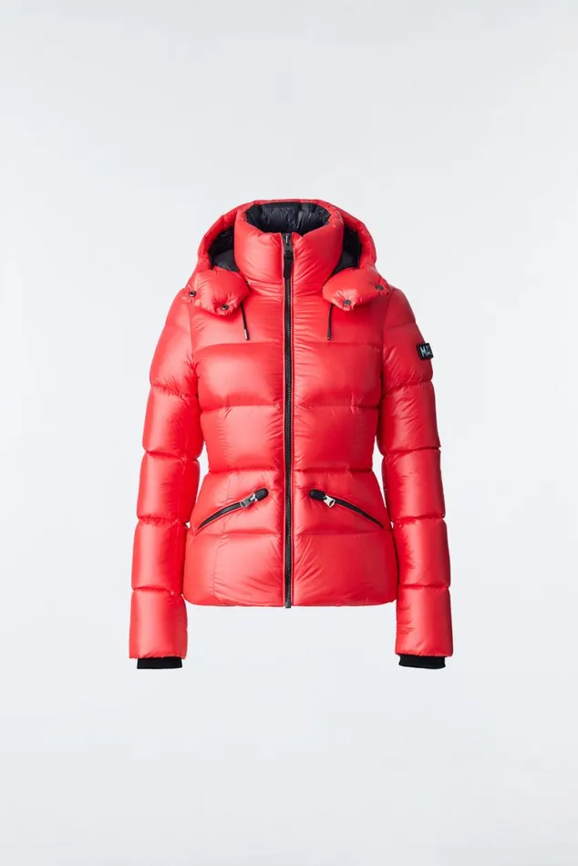 Puffers Women Mackage MADALYN Lustrous Light Down Jacket With Hood For Ladies White