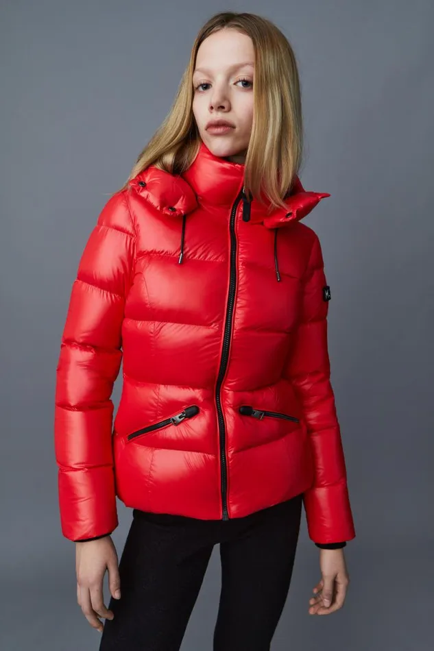 Puffers Women Mackage MADALYN Lustrous Light Down Jacket With Hood For Ladies White