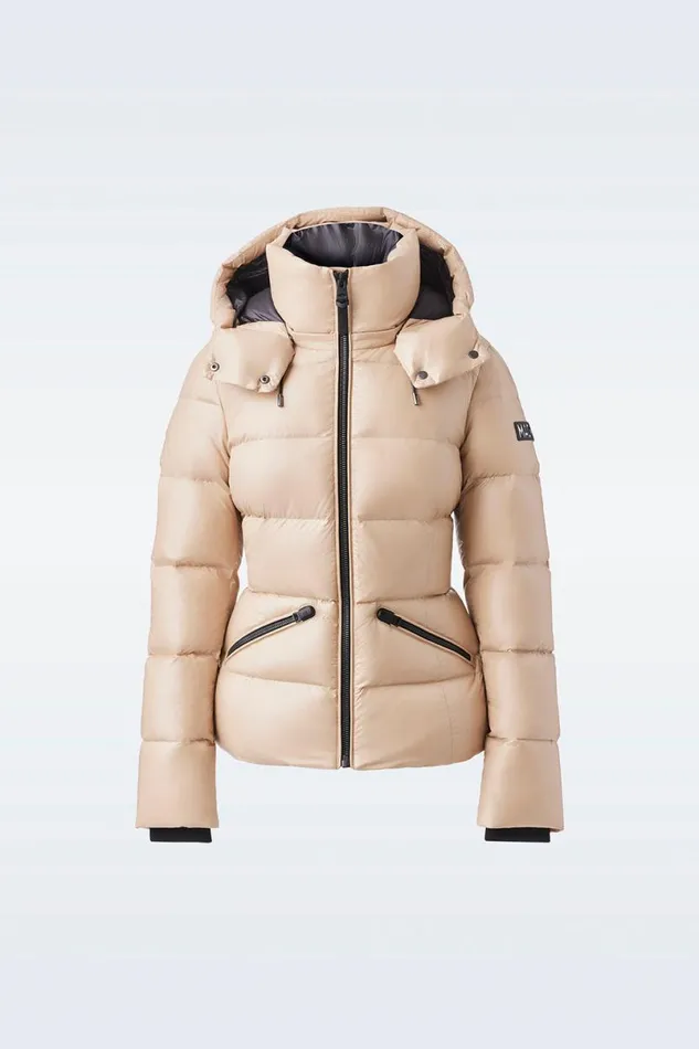 Puffers Women Mackage MADALYN Lustrous Light Down Jacket With Hood For Ladies White