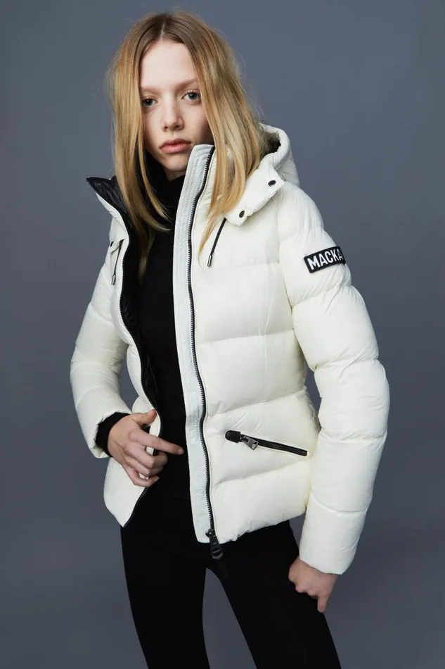 Puffers Women Mackage MADALYN Lustrous Light Down Jacket With Hood For Ladies White