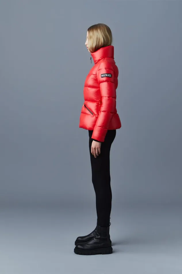 Puffers Women Mackage MADALYN Lustrous Light Down Jacket With Hood For Ladies White