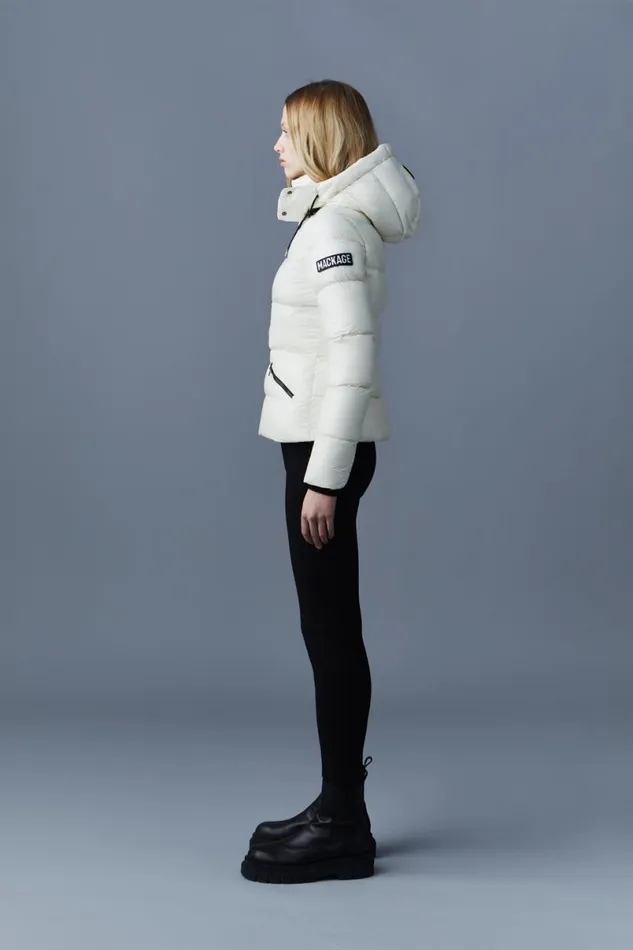 Puffers Women Mackage MADALYN Lustrous Light Down Jacket With Hood For Ladies White