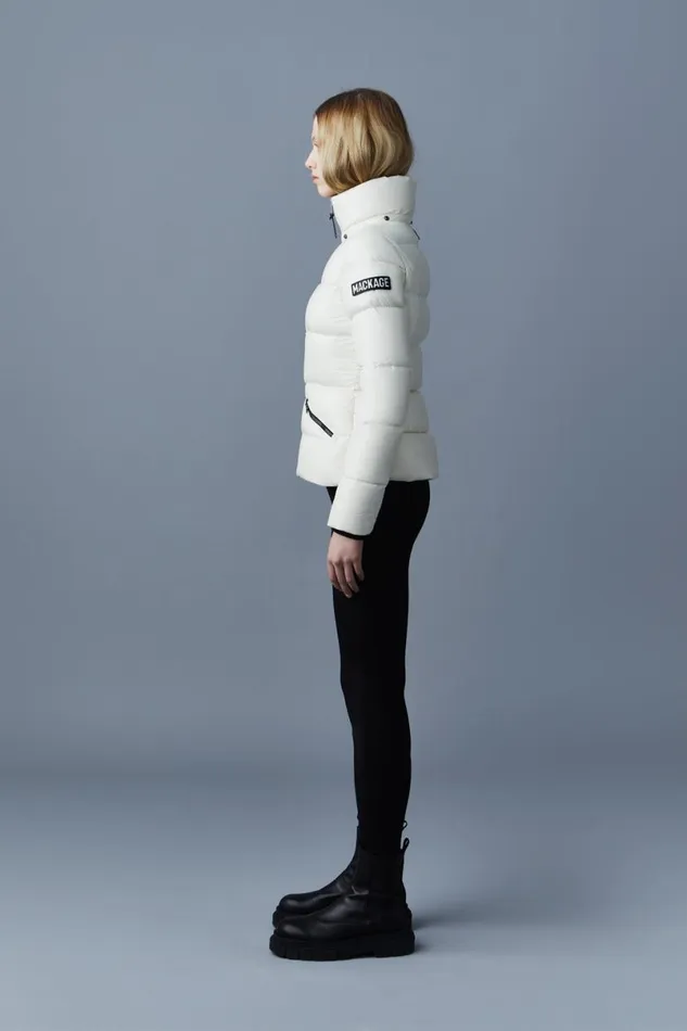 Puffers Women Mackage MADALYN Lustrous Light Down Jacket With Hood For Ladies White