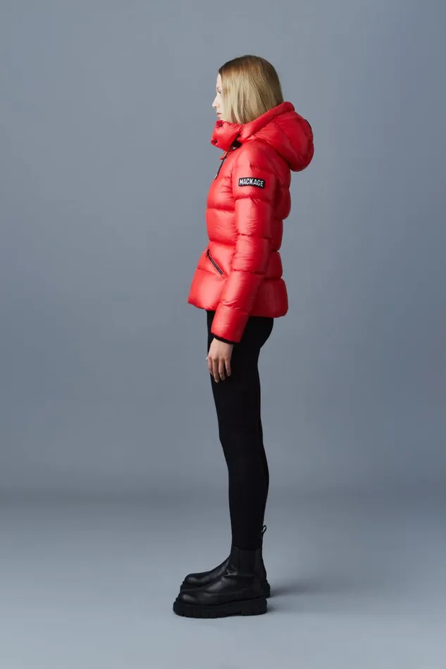 Puffers Women Mackage MADALYN Lustrous Light Down Jacket With Hood For Ladies White