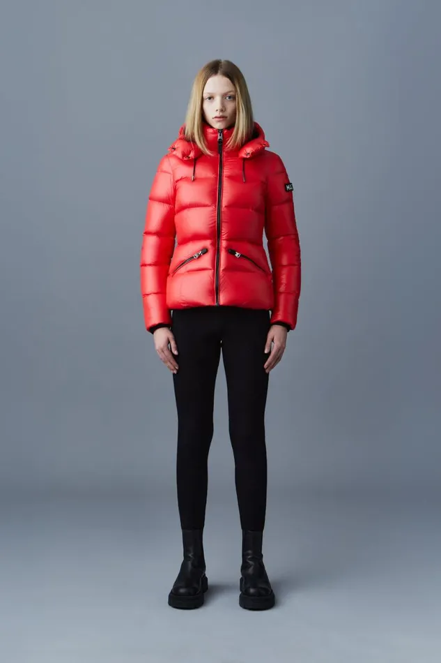 Puffers Women Mackage MADALYN Lustrous Light Down Jacket With Hood For Ladies White