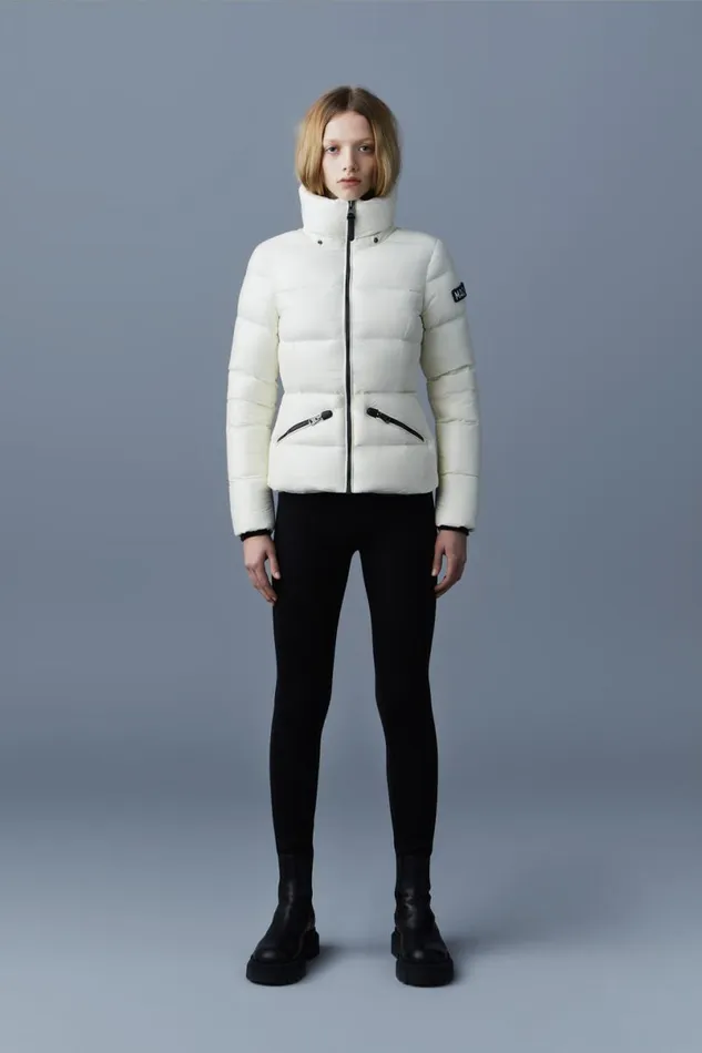 Puffers Women Mackage MADALYN Lustrous Light Down Jacket With Hood For Ladies White
