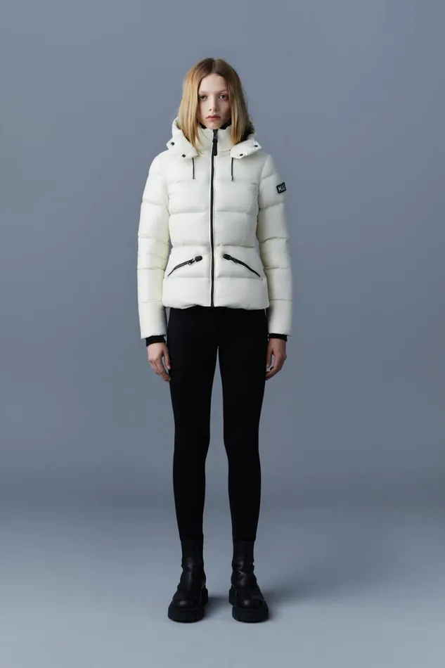 Puffers Women Mackage MADALYN Lustrous Light Down Jacket With Hood For Ladies White