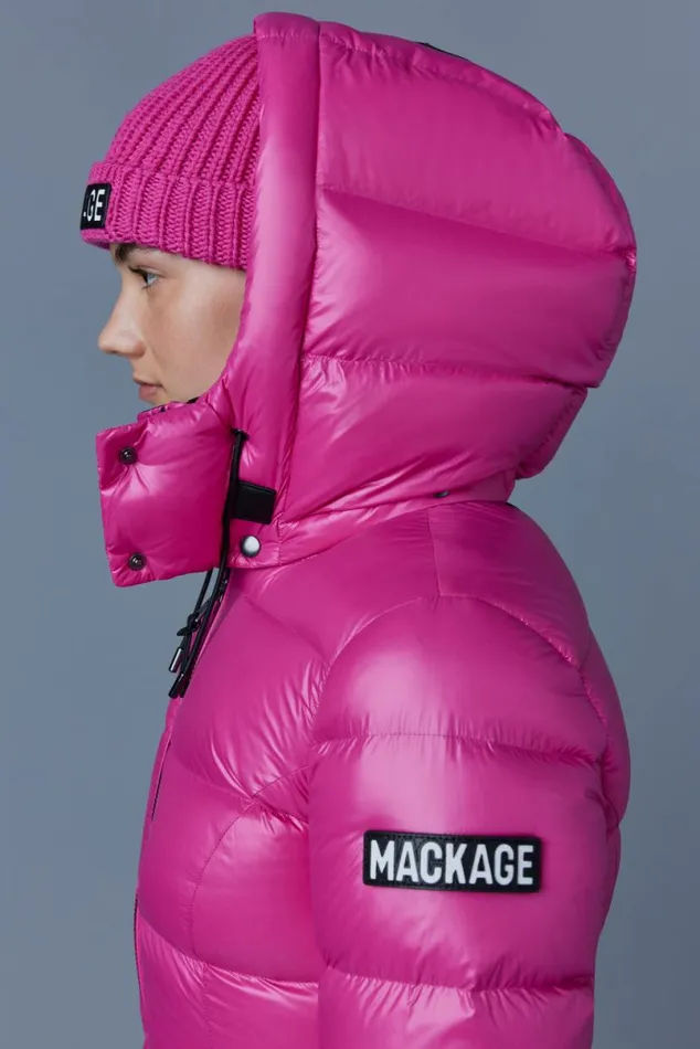 Puffers Women Mackage MADALYN Lustrous Light Down Jacket With Hood For Ladies White