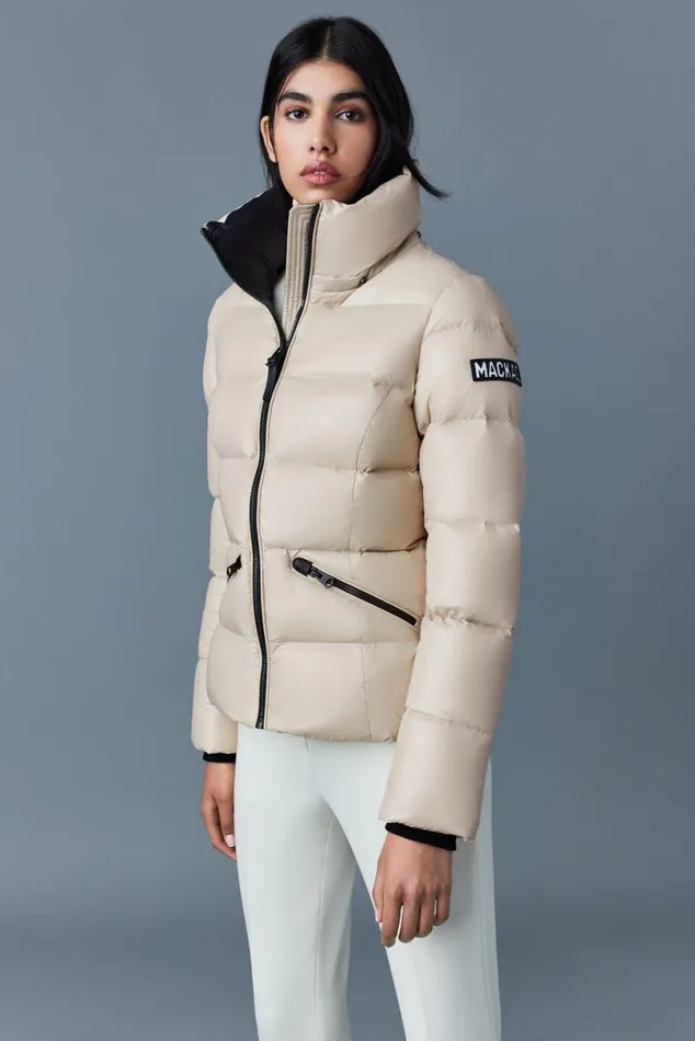 Puffers Women Mackage MADALYN Lustrous Light Down Jacket With Hood For Ladies White