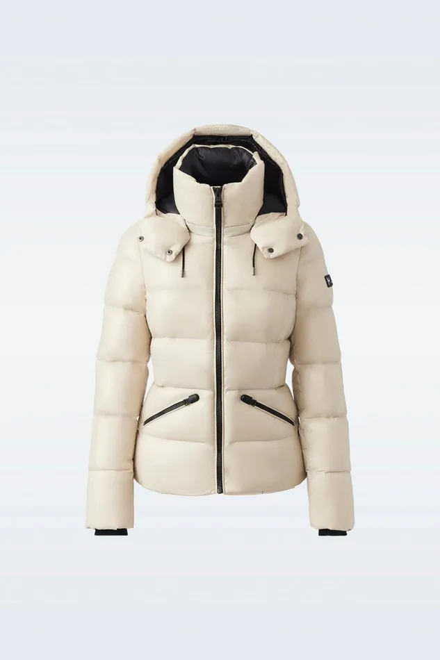 Puffers Women Mackage MADALYN Lustrous Light Down Jacket With Hood For Ladies White