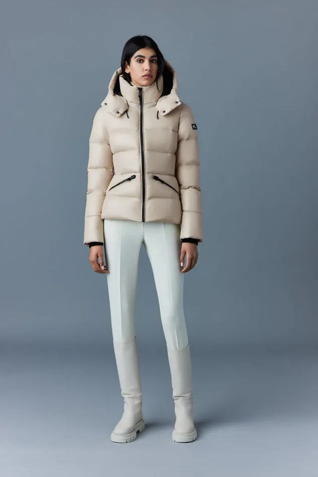 Puffers Women Mackage MADALYN Lustrous Light Down Jacket With Hood For Ladies White