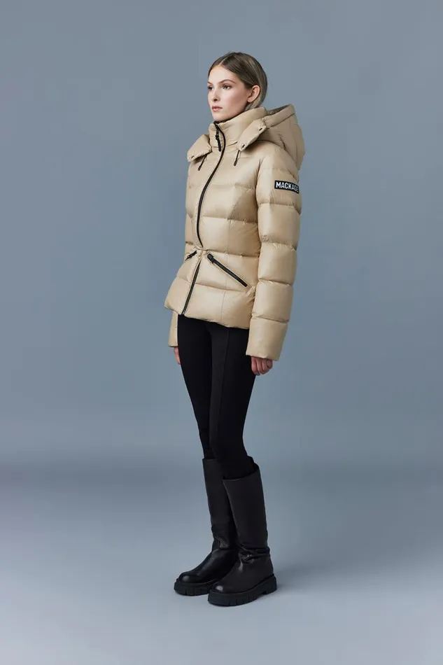 Puffers Women Mackage MADALYN Lustrous Light Down Jacket With Hood For Ladies White