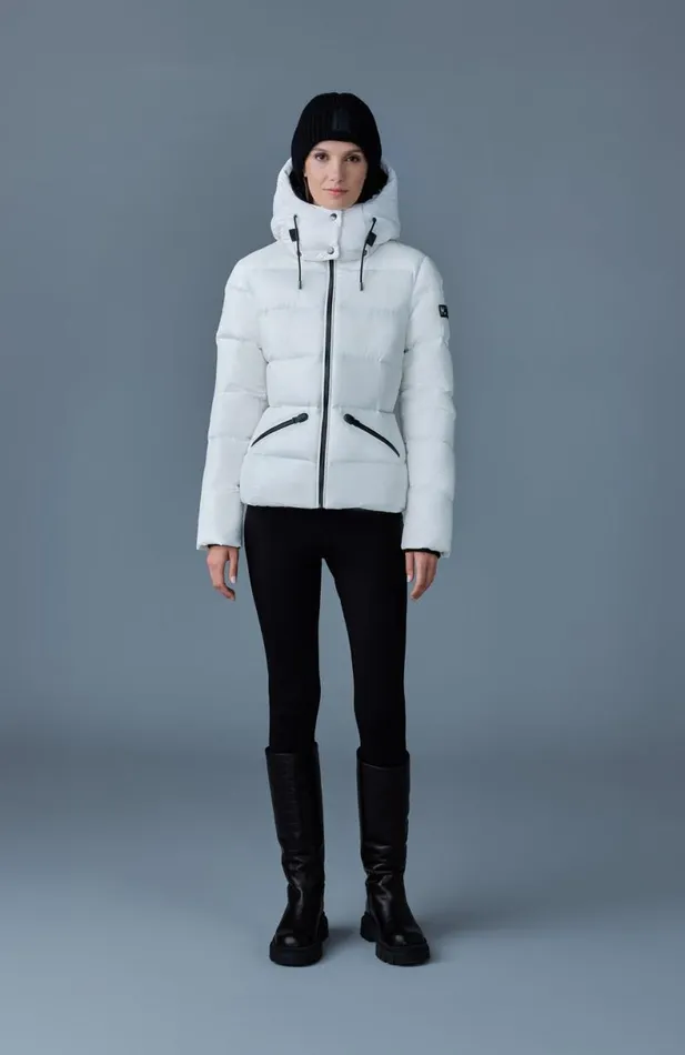 Puffers Women Mackage MADALYN Lustrous Light Down Jacket With Hood For Ladies White