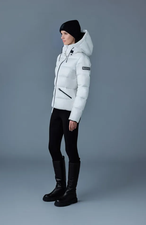Puffers Women Mackage MADALYN Lustrous Light Down Jacket With Hood For Ladies White