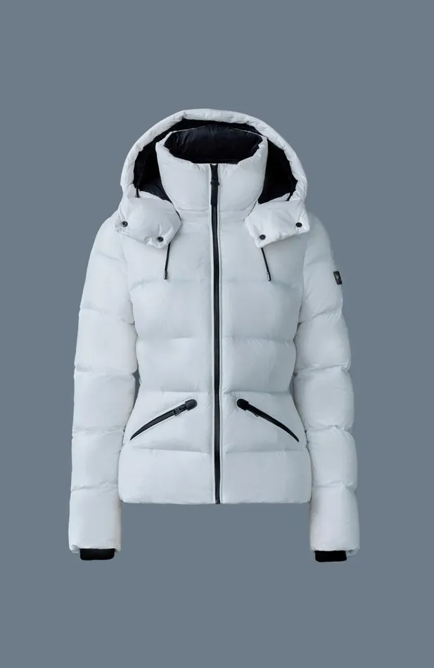 Puffers Women Mackage MADALYN Lustrous Light Down Jacket With Hood For Ladies White