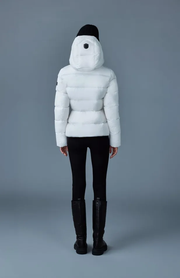 Puffers Women Mackage MADALYN Lustrous Light Down Jacket With Hood For Ladies White