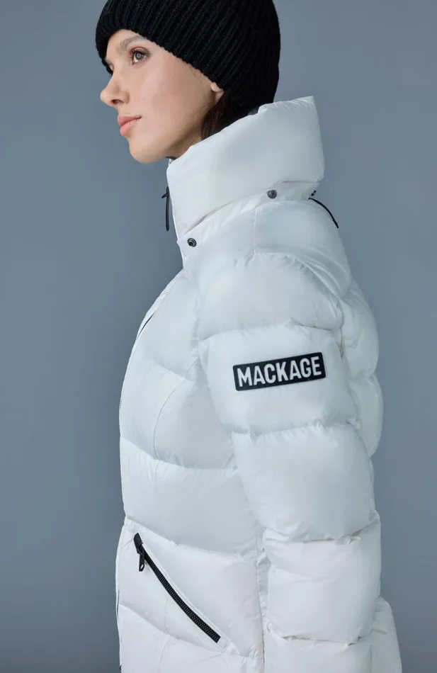 Puffers Women Mackage MADALYN Lustrous Light Down Jacket With Hood For Ladies White