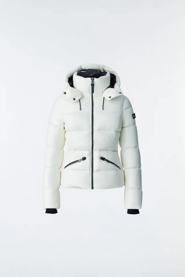 Puffers Women Mackage MADALYN Lustrous Light Down Jacket With Hood For Ladies White