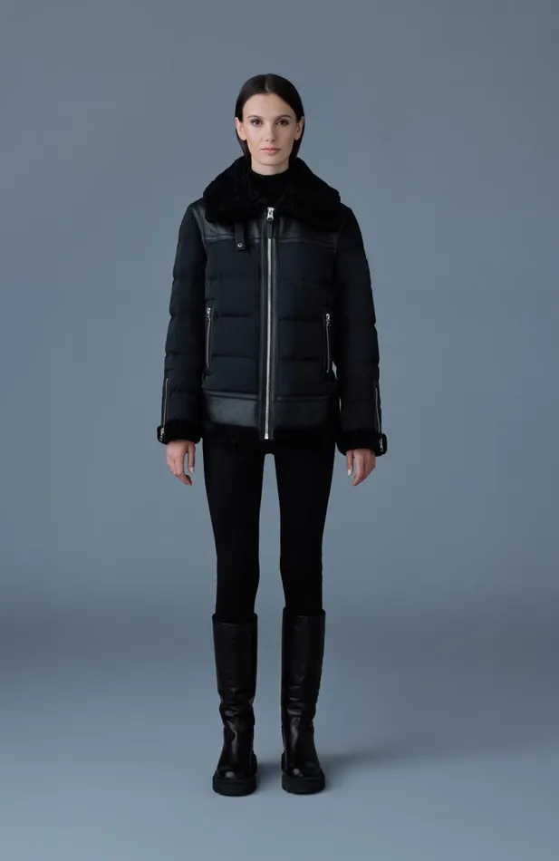 Puffers Women Mackage VANNA Mixedmedia Shearling Down Jacket Trenchnatural