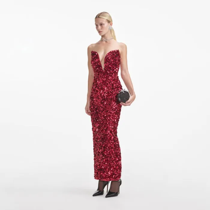 Red 3D Sequin Midi Dress Women Self Portrait Dresses Red 3D Sequin Midi Dress Women Self Portrait Dresses